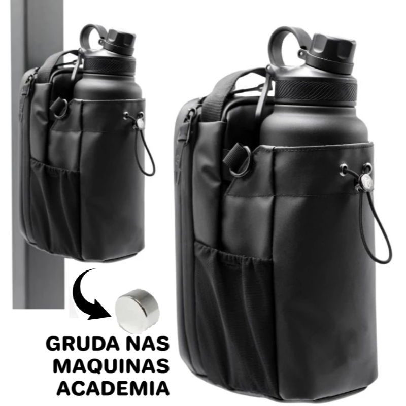 Bolsa Magnética de Academia c/ Suporte P/ Garrafa, Zíper Seguro e Acesso Rápido ao Celular